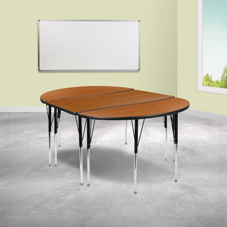 Flash Furniture Oval 47.5 W, 76 L, 30.25 H, Chrome, Laminate, Particleboard, Steel, Wood Grain XU-GRP-A3048CON-48-OAK-T-A-GG